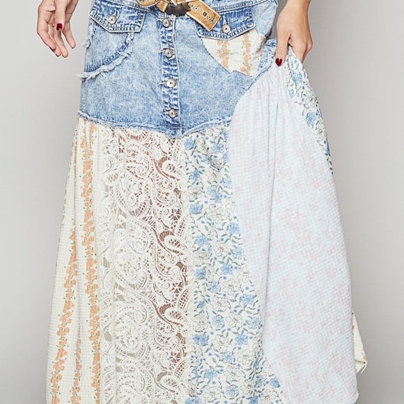 POL Blue and Cream Patchwork Maxi Skirt - Picture 6 of 6